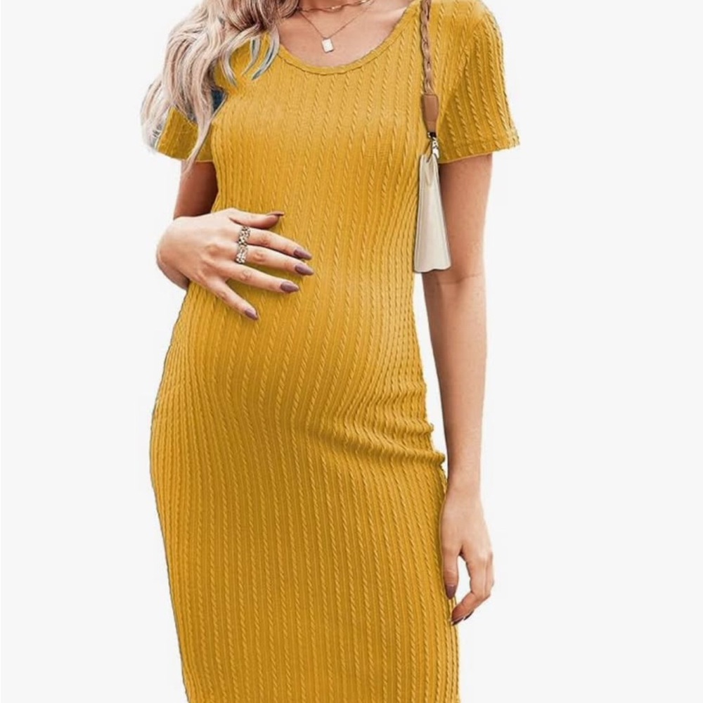 Mustard Yellow Ribbed Bodycon Midi Dress